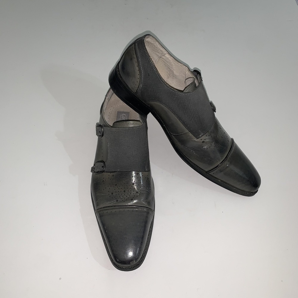 Giovanni Shoes Mens Size 10 Gray Leather Monk Strap Square Toe Dress Handmade